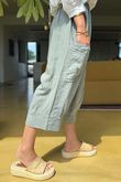 Made in Italy Pure Linen Classic 7/8 Pull On Pant Khaki - 